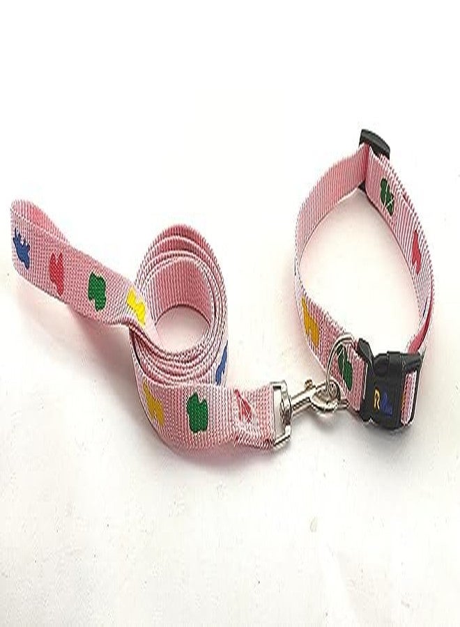 Pups&Pets Nylon Collar Leash Set Printed Adjustable & Durable Collar Leash Set 15 mm for All Small Breed Dog & Puppy 15 MM - Pink - Image 5